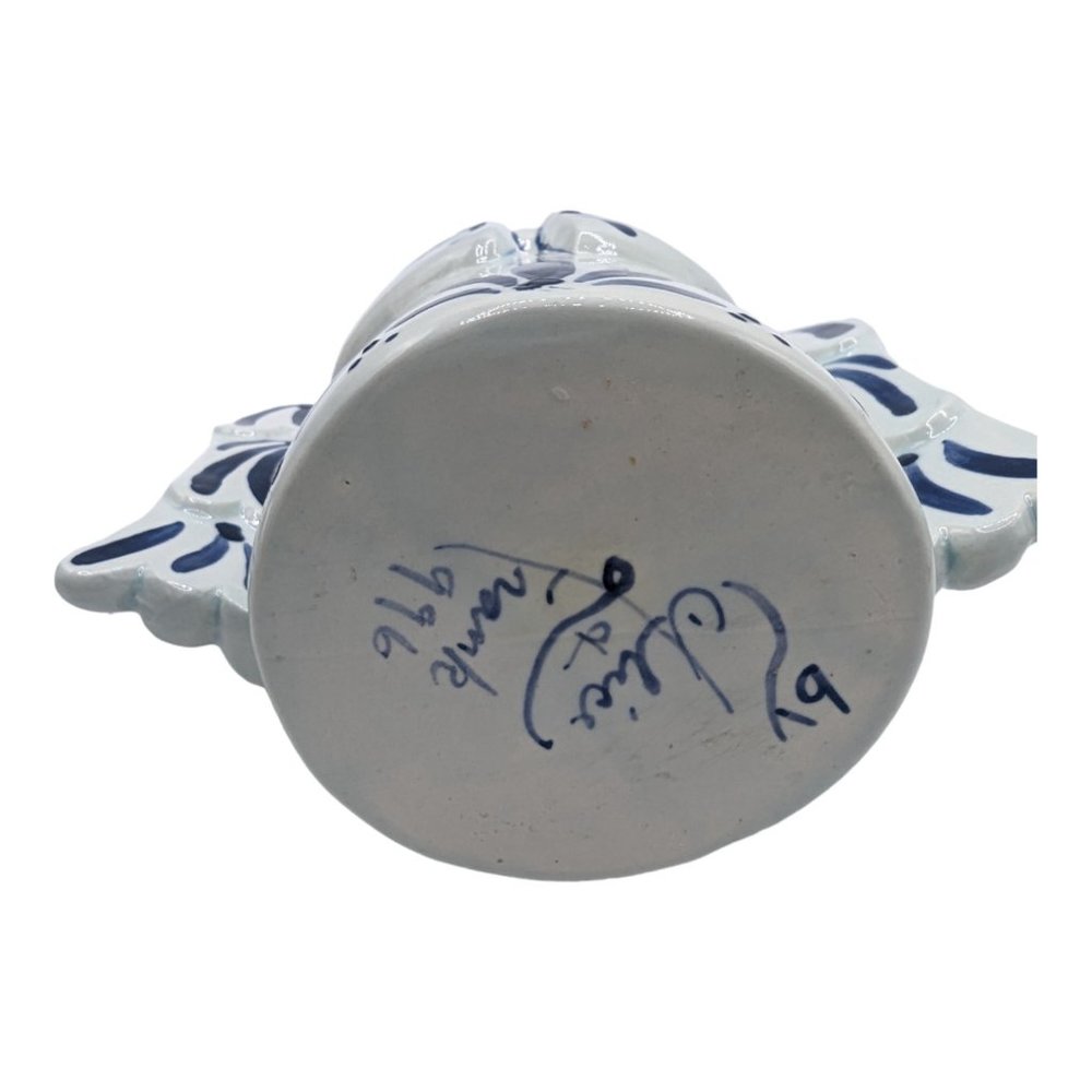 Vintage Blue & White Art Pottery Angel Taper Candle Holder Signed - Picture 8 of 9
